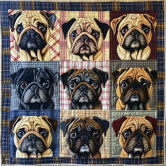 Elegant Pug Portraits Quilted Blanket NCU0TH156