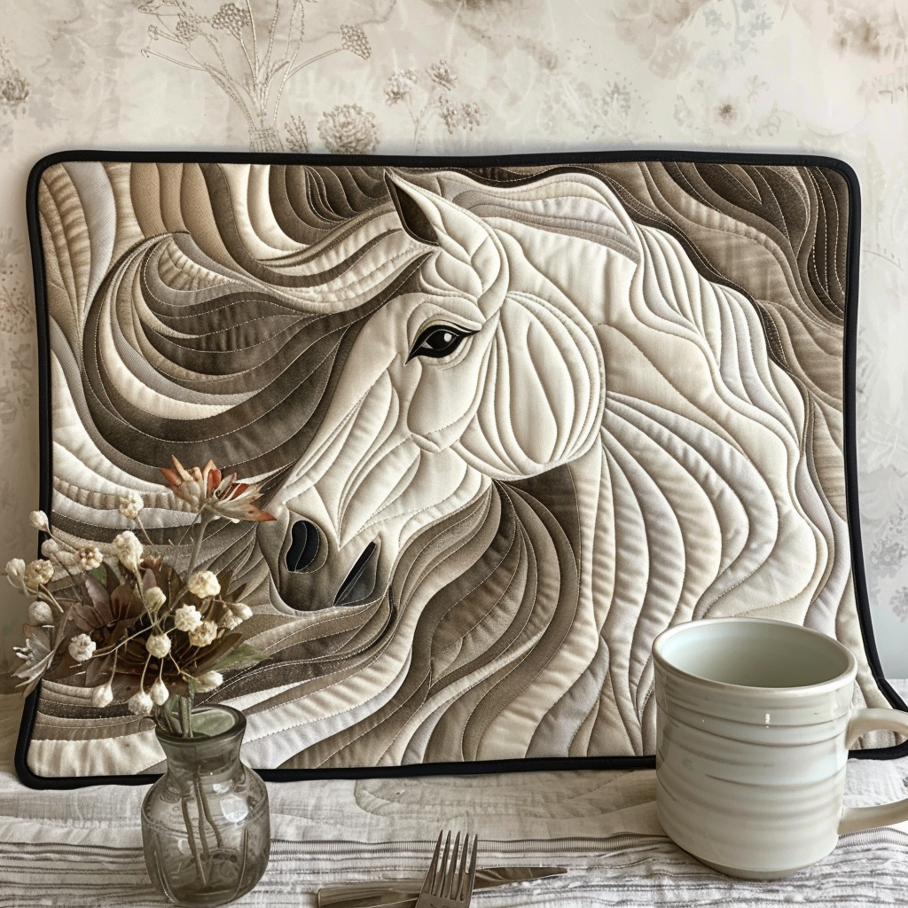 Elegant White Horse Quilted Placemat NCU0TL076