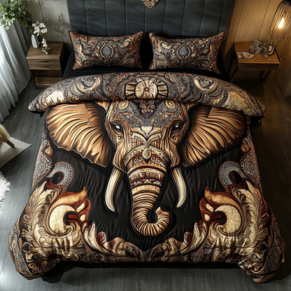 Elegante juego de cama acolchado de 3 piezas con diseño de elefante NCU0DK3371