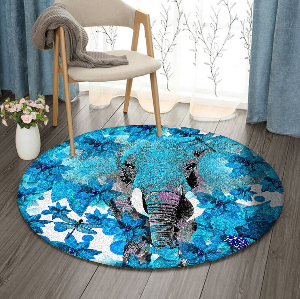 Elephant Blue BT1410035RR Round Area Rug