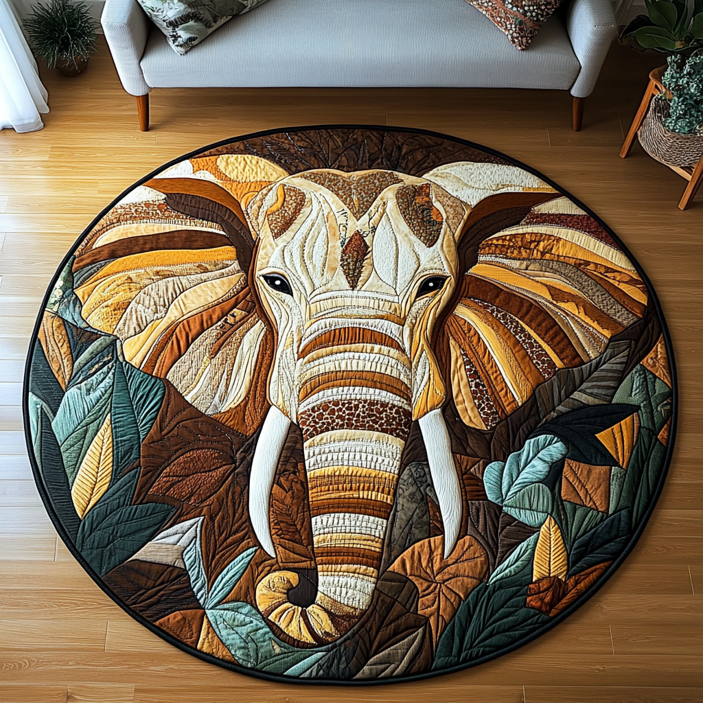 Elephant Oasis Quilted Round Mat NCU0DK1048