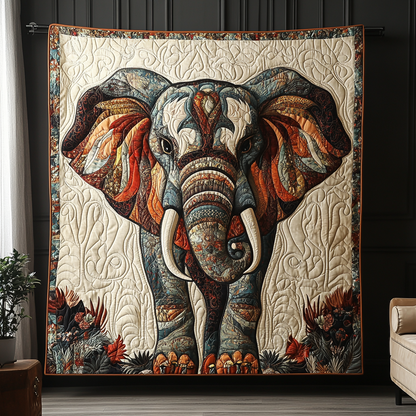 Elephant Sunset Stroll Quilted Blanket NCU0DK947