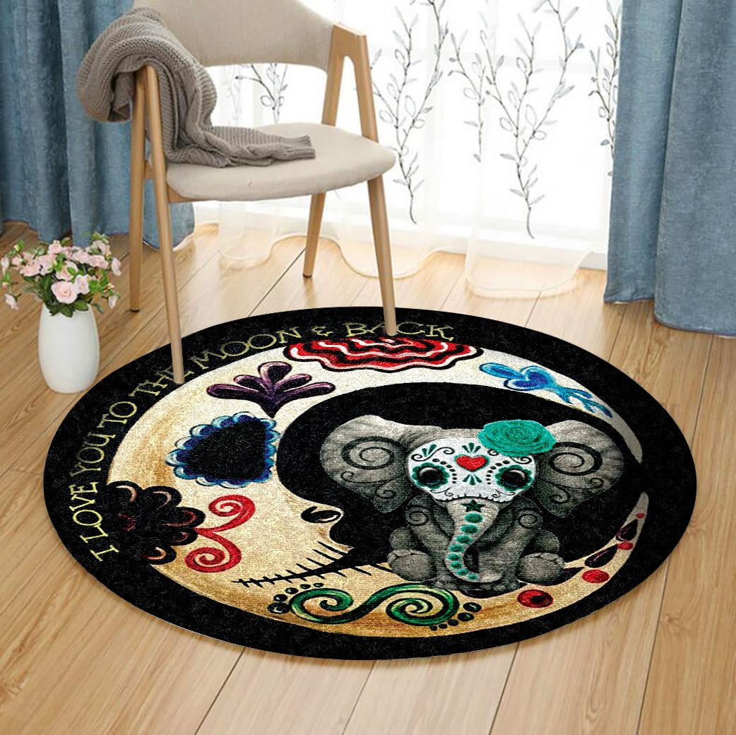 Elephants And Moon CG1410044TM Round Area Rug