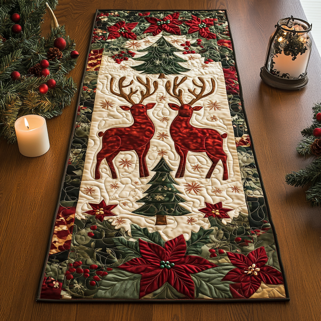 Enchanted Reindeer Quilted Table Runner NCU0VH786