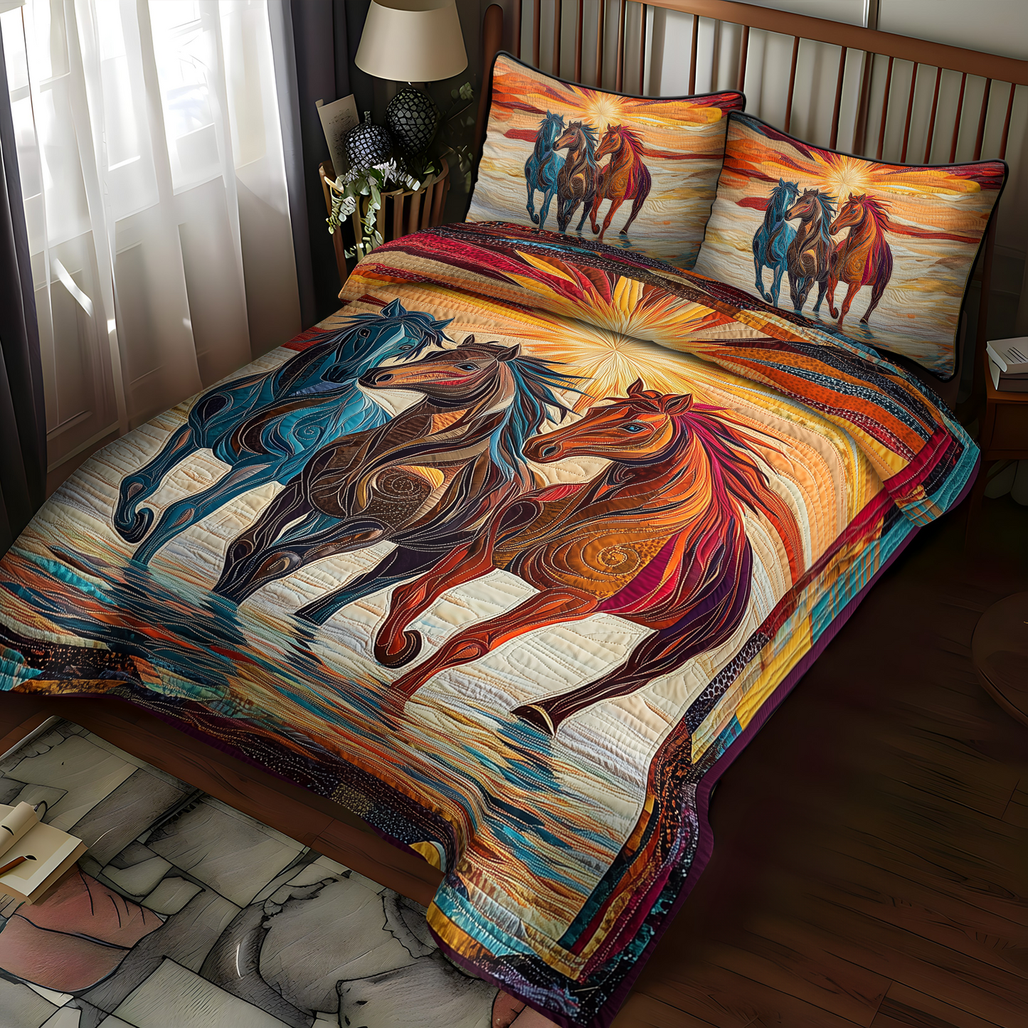 Equine Elegance 3-Piece Quilted Bedding Set NCU0DK1922