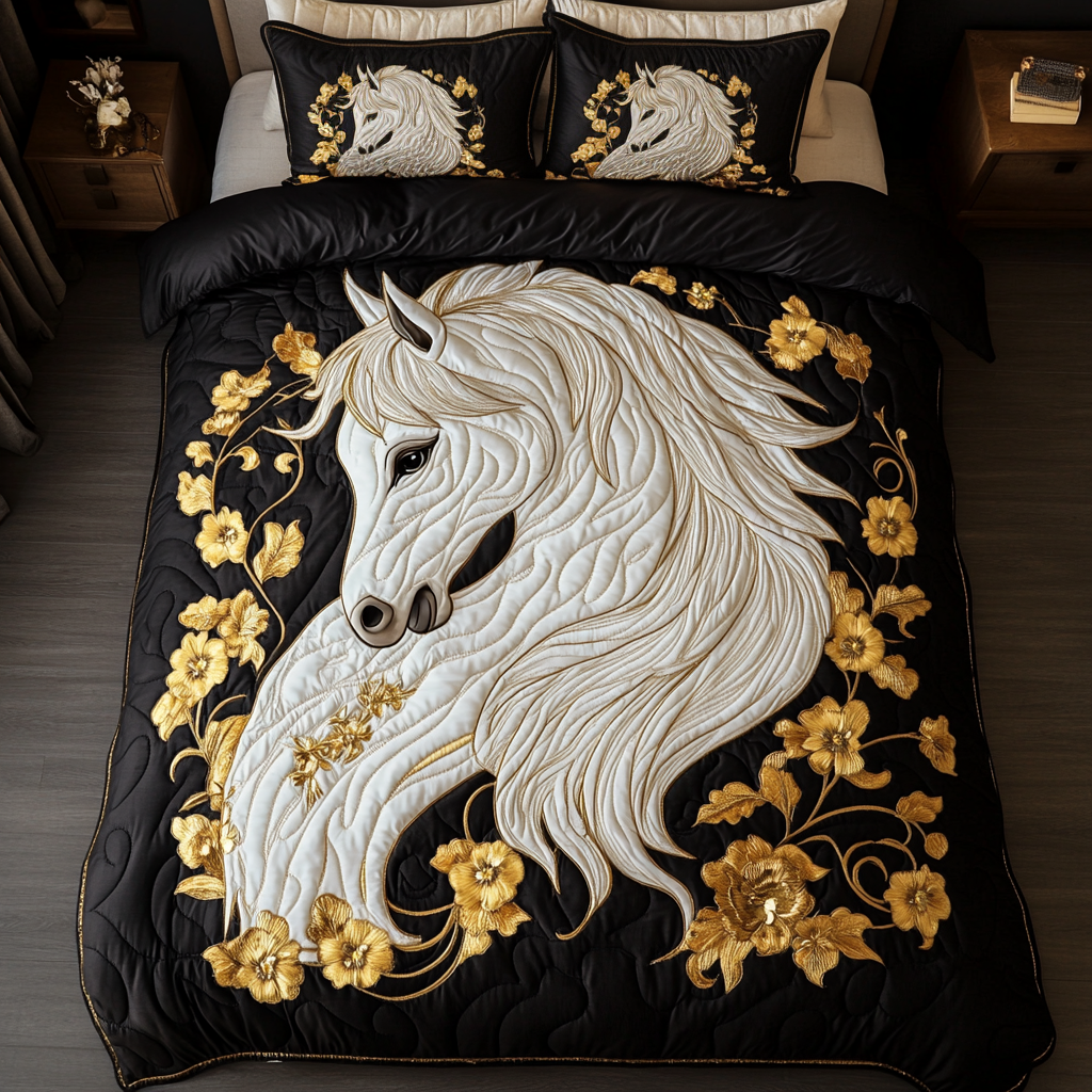 Equine Elegance 3-Piece Quilted Bedding Set NCU0DK2499