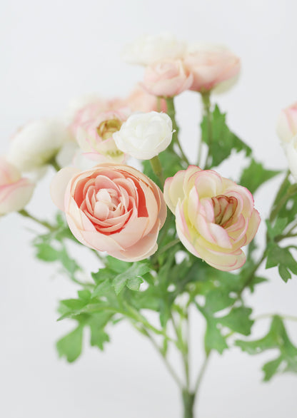 Soft Pink Mini Faux Ranunculus Bush - 10.5"