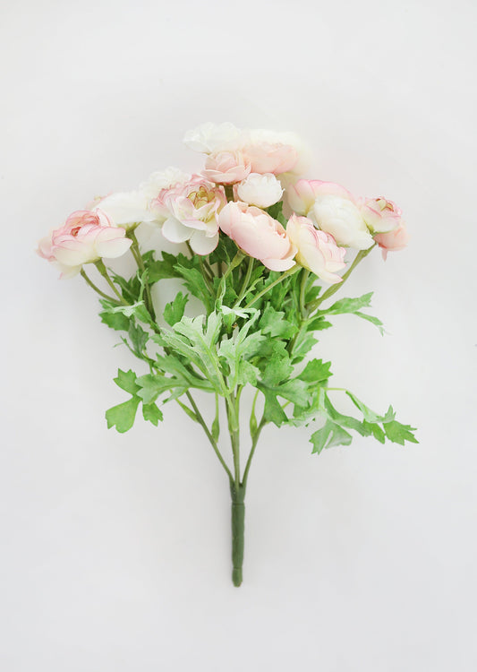 Soft Pink Mini Faux Ranunculus Bush - 10.5"