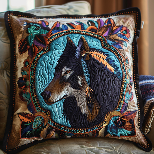 Feather Frame Wolf Quilted Pillow Case NCU0TH118