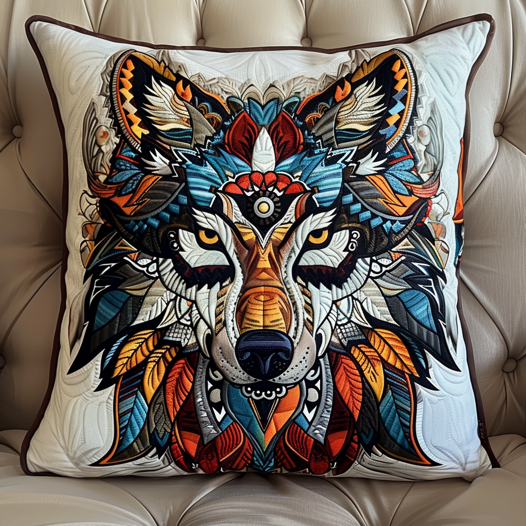 Feathered Wolf Spirit Quilted Pillow Case NCU0NT078