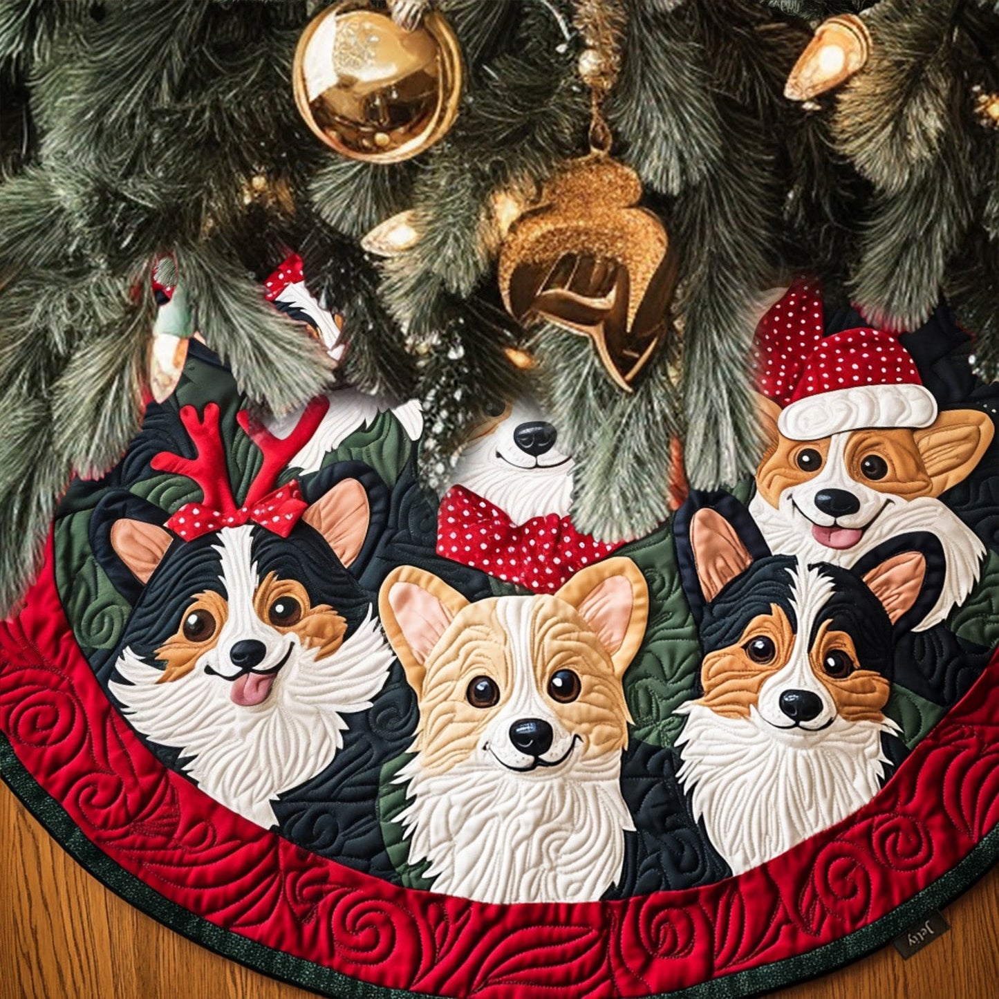 Festive Corgi Delight Quilted Christmas Tree Skirt NCU0PT2059