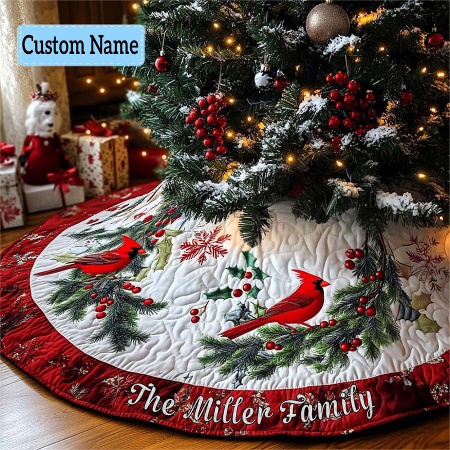 Festive Foliage Personalized Custom Quilted Christmas Tree Skirt