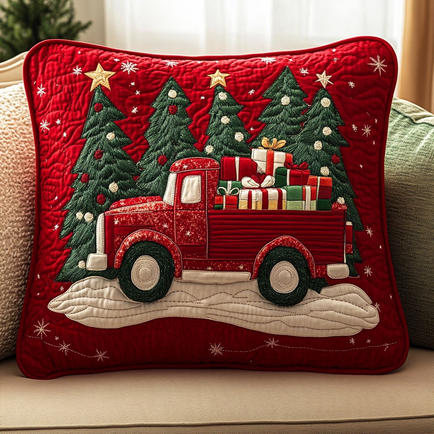 Festive Tree Hauler Quilted Pillow Case NCU0PT2475