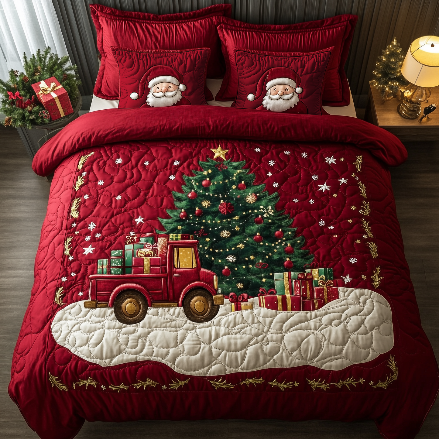 Festive Tree Hauler V2 3-Piece Quilted Bedding Set NCU0PT2581