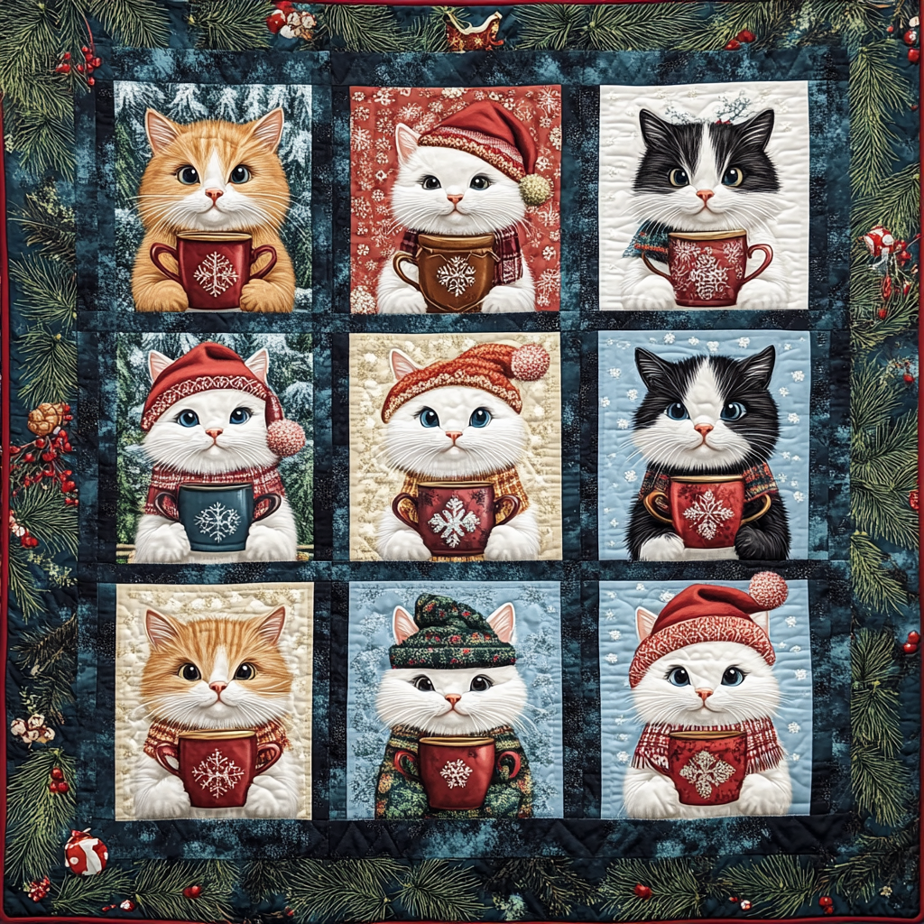 Festive Feline Cheer Quilted Blanket NCU0TL1239