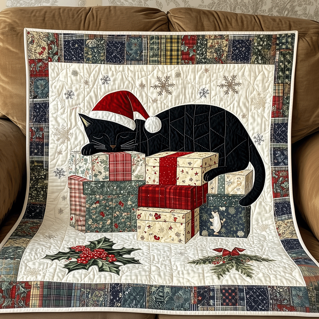 Festive Feline Cheer Quilted Blanket NCU0TL1668