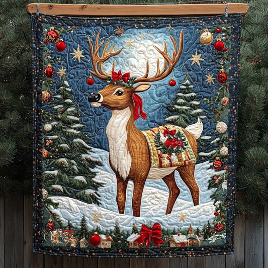 Festive Reindeer Elegance Quilted Blanket NCU0NT1136