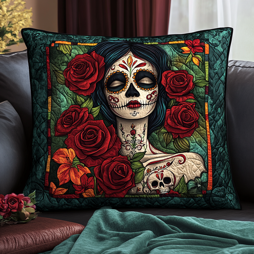 Festive Skull Quilted Pillow Case NCU0TL1866