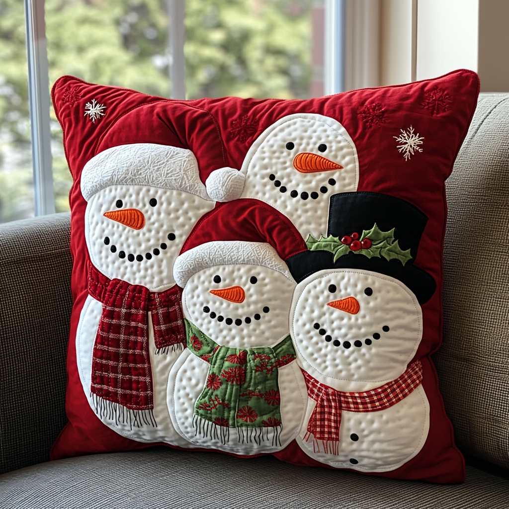 Festive Snowmen Quilted Pillow Case NCU0VH709