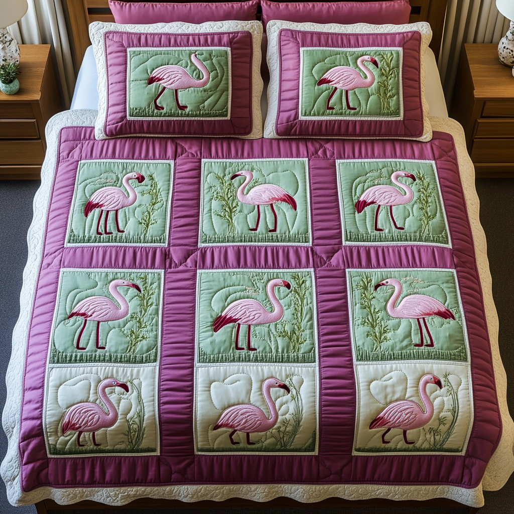 Flamingo Bliss 3-Piece Quilted Bedding Set NCU0DK2457