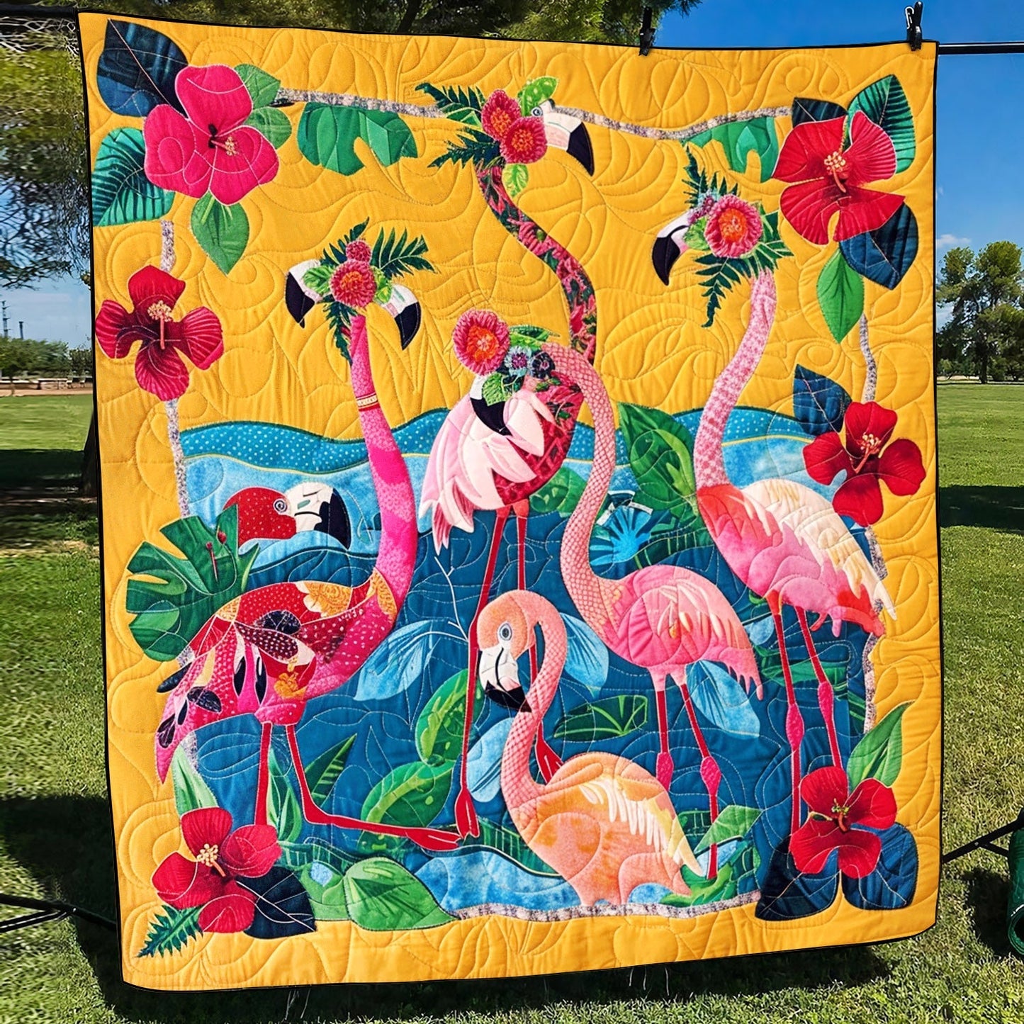 Flamingo Harmony Quilted Blanket NCU0TL746