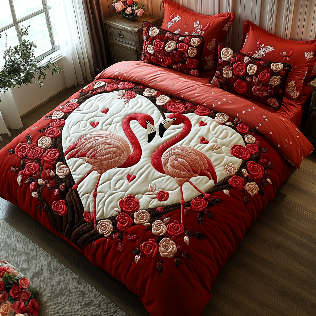 Flamingo Tango Quilted Bedding Set NCU0DV2386