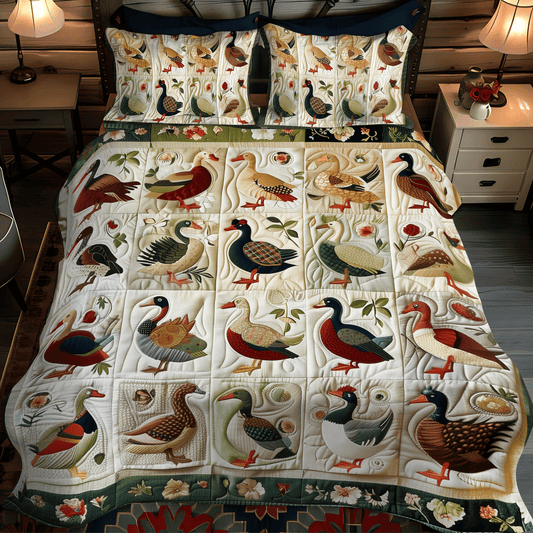 Floral Duck 3-Piece Quilted Bedding Set NCU0DV403