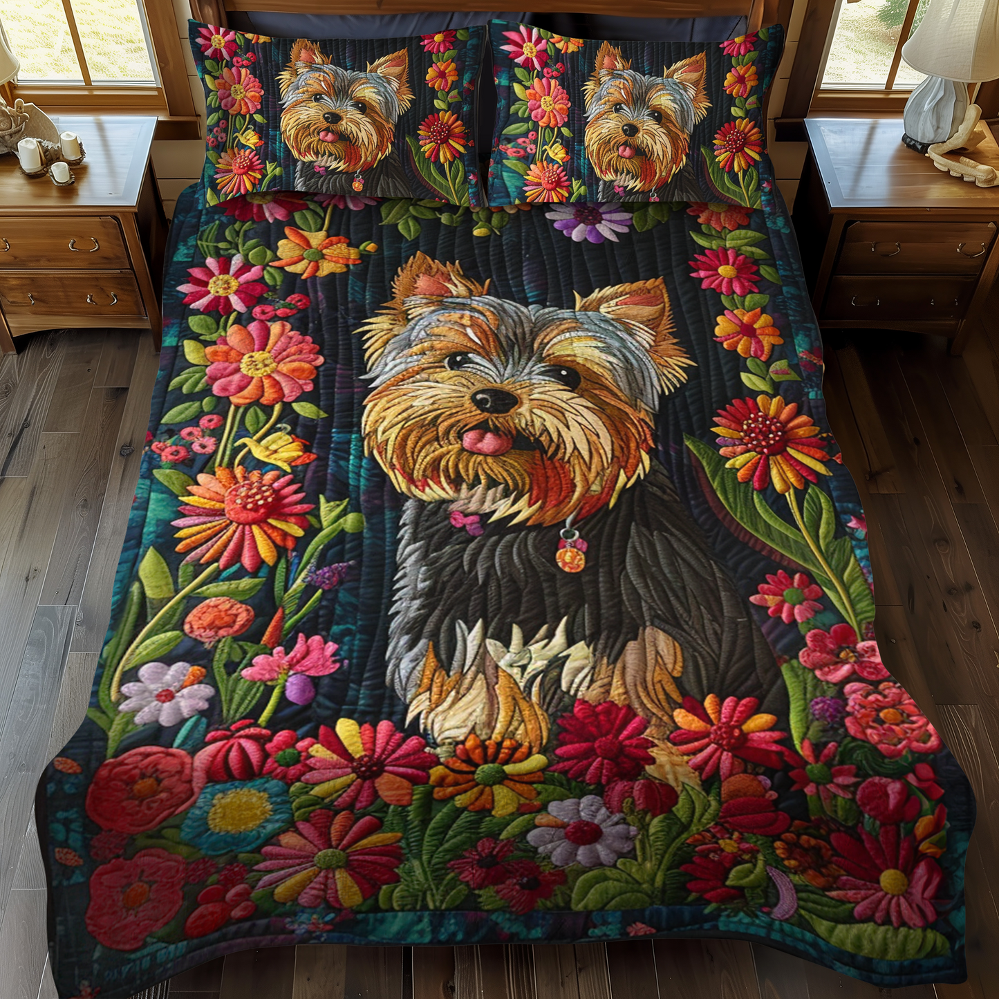 Floral Furry Friend 3-Piece Quilted Bedding Set NCU0NT019