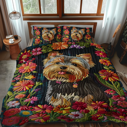 Floral Furry Friend 3-Piece Quilted Bedding Set NCU0NT019