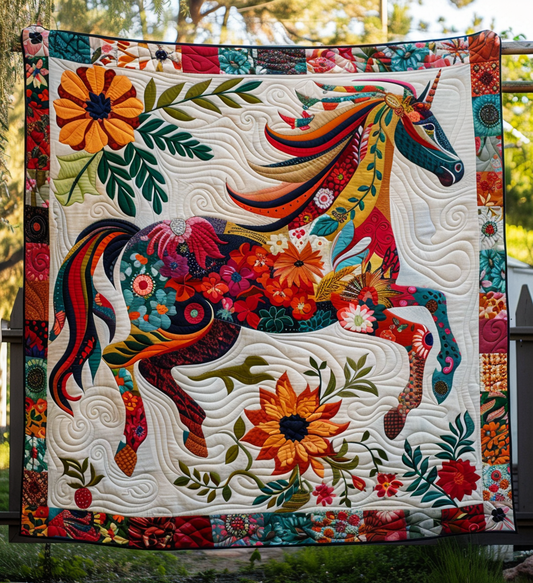 Floral Horse Quilted Blanket NCU0DV357