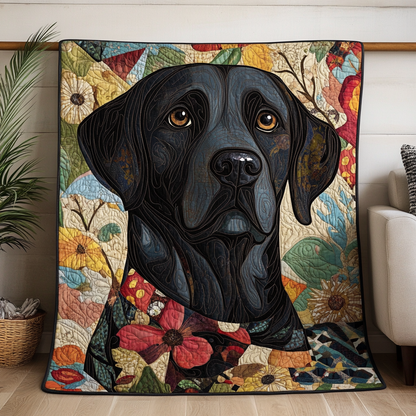 Floral Labrador Personalized Quilted Blanket