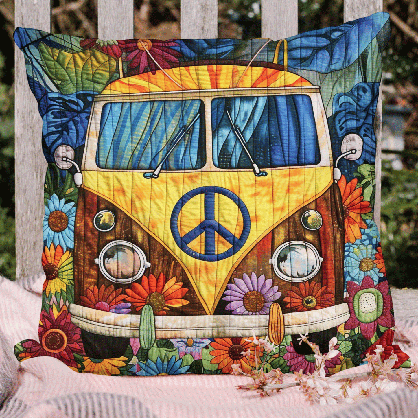 Floral Peace Van Quilted Pillow Case NCU0TH1552