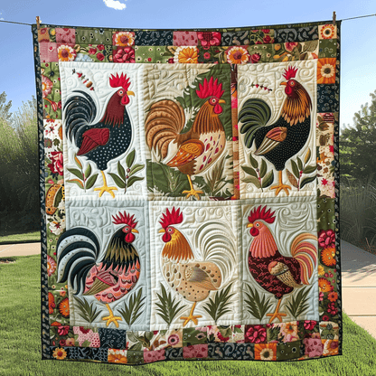 Floral Rooster Quilted Blanket NCU0TH973