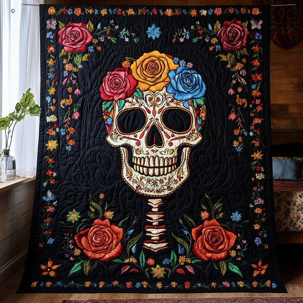 Floral Skull Quilted Blanket NCU0DV477