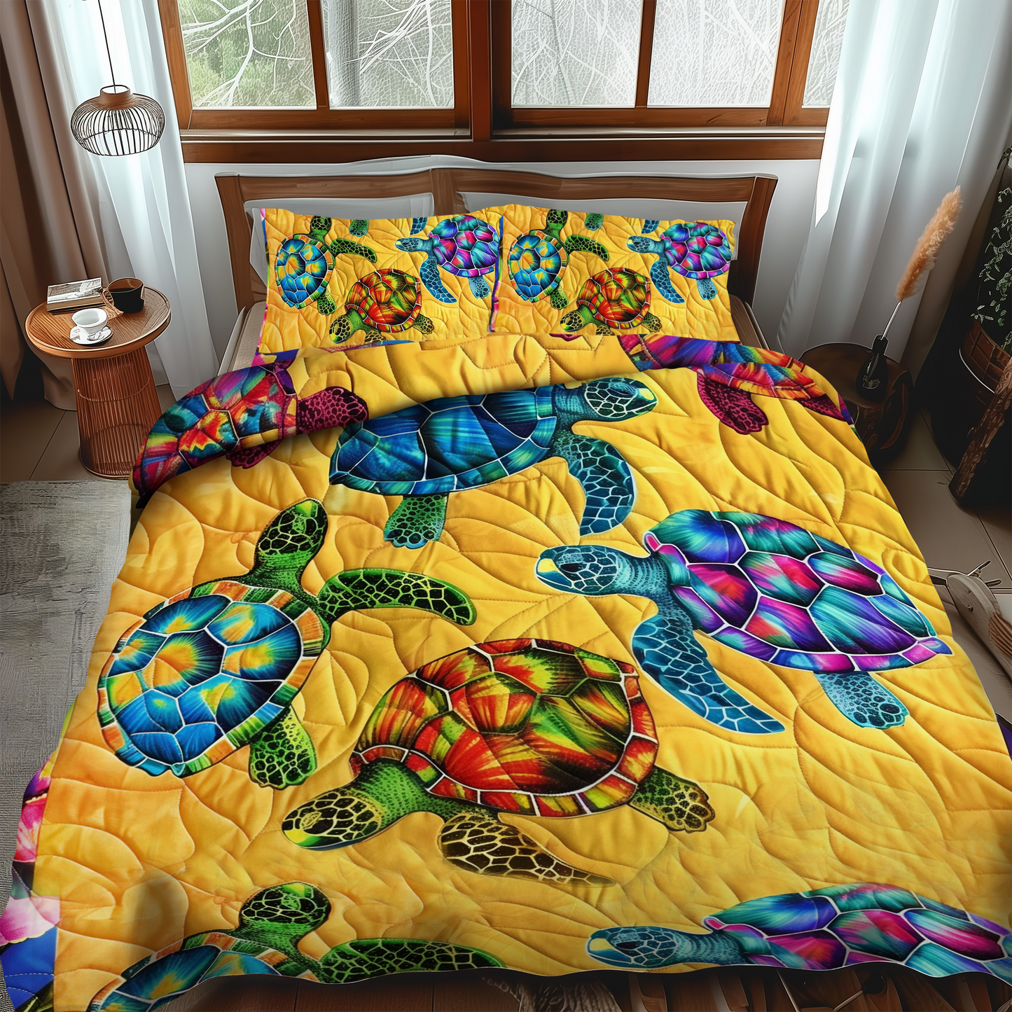 Floral Turtle Paradise 3-Piece Quilted Bedding Set NCU0DV046