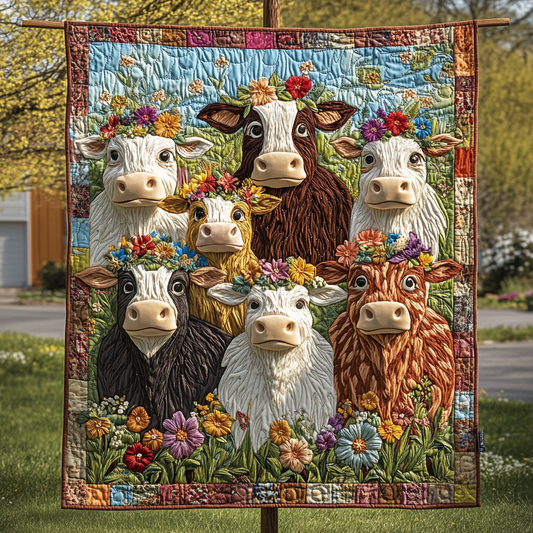 Floral Bovines Quilted Blanket NCU0VH1791