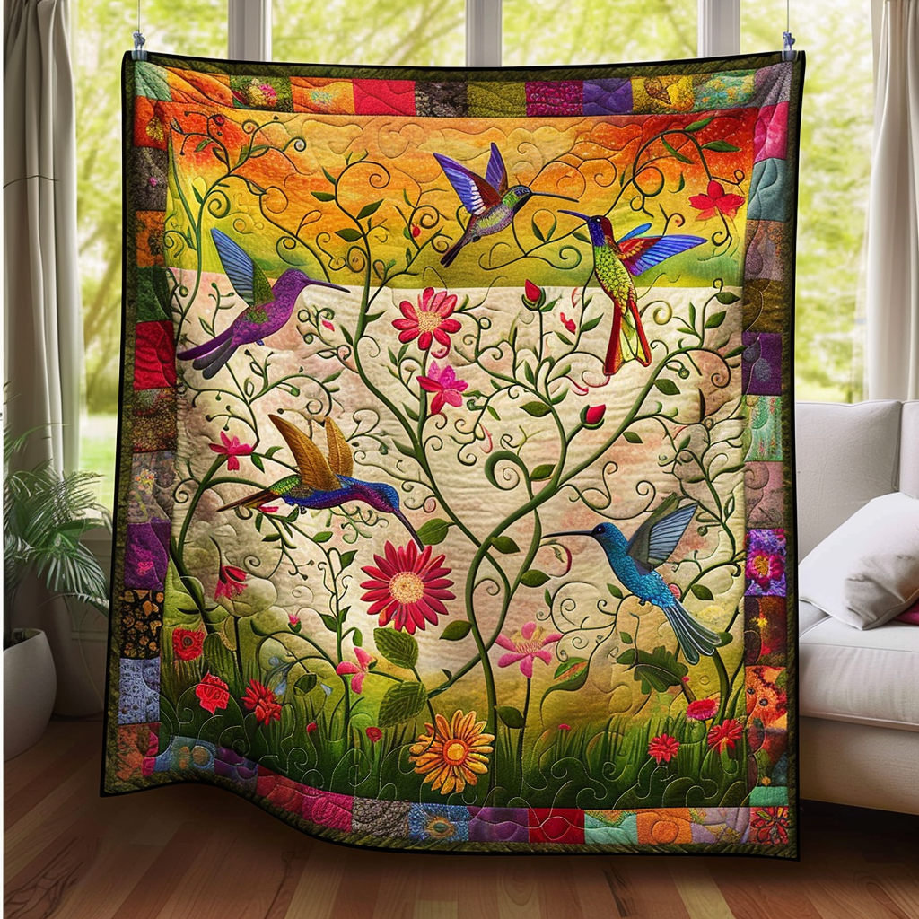 Floral Hummingbird Quilted Blanket NCU0PD284