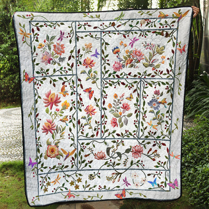 Flower Garden With Butterfly And Dragonfly TD211123Q Quilt Blanket