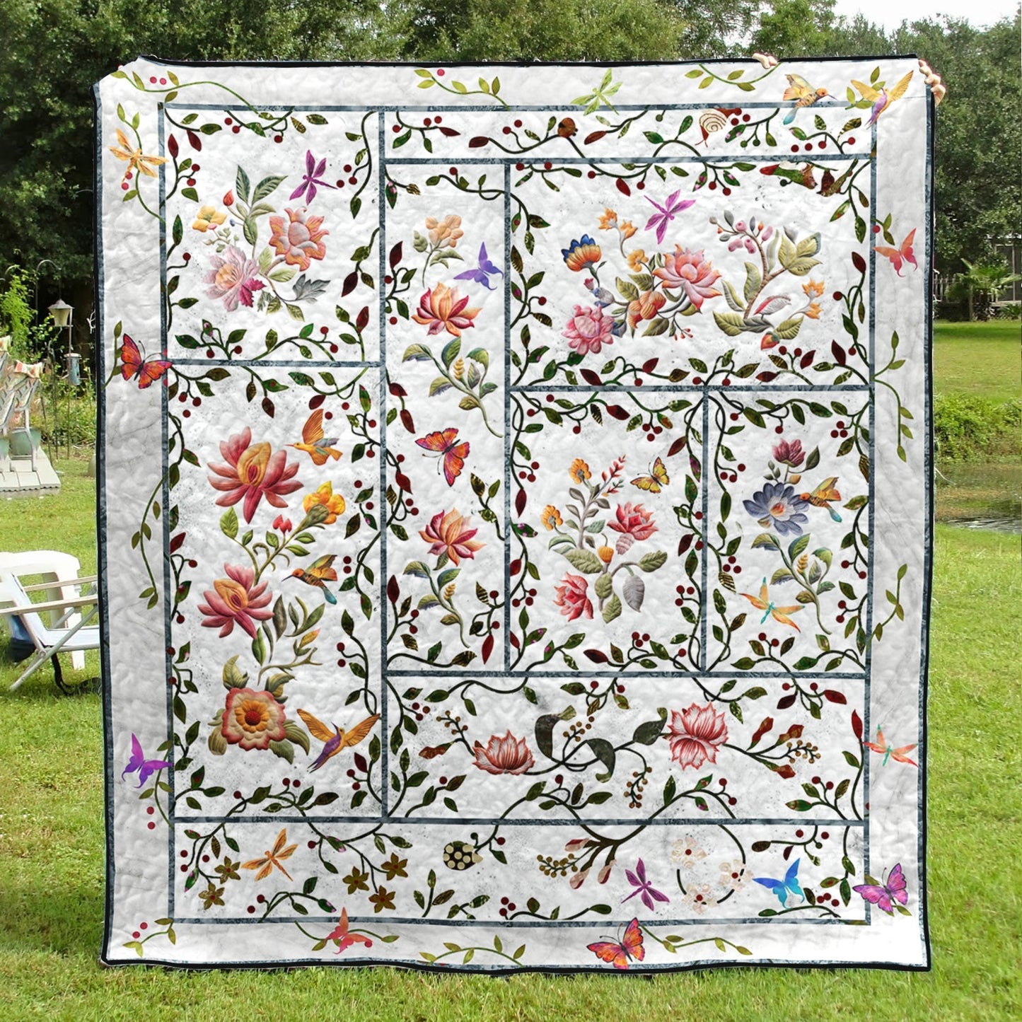 Flower Garden With Butterfly And Dragonfly TD211123Q Quilt Blanket