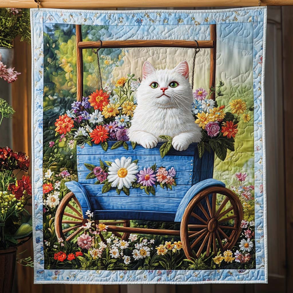 Flower Cart Kitty Quilted Blanket NCU0NT1005