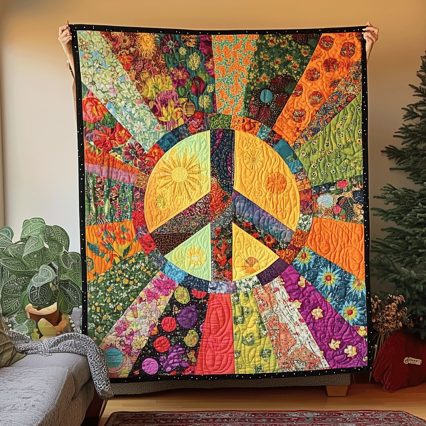 Flower Peace Quilted Blanket NCU0TH1715