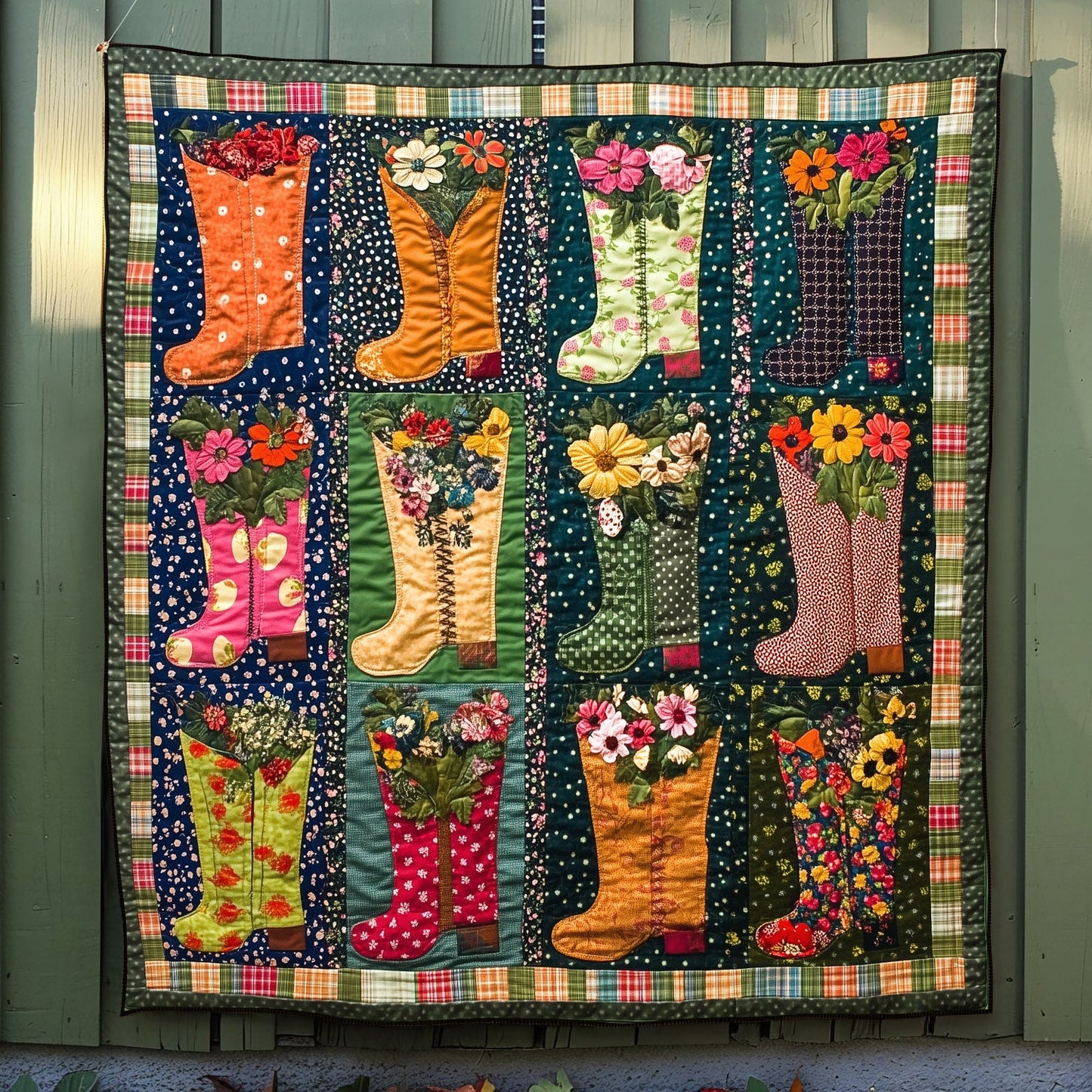 Flowerpot Boots Quilted Blanket NCU0TH1445