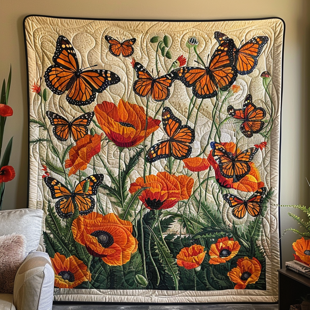 Fluttering Monarch Butterflies Quilted Blanket NCU0VL005