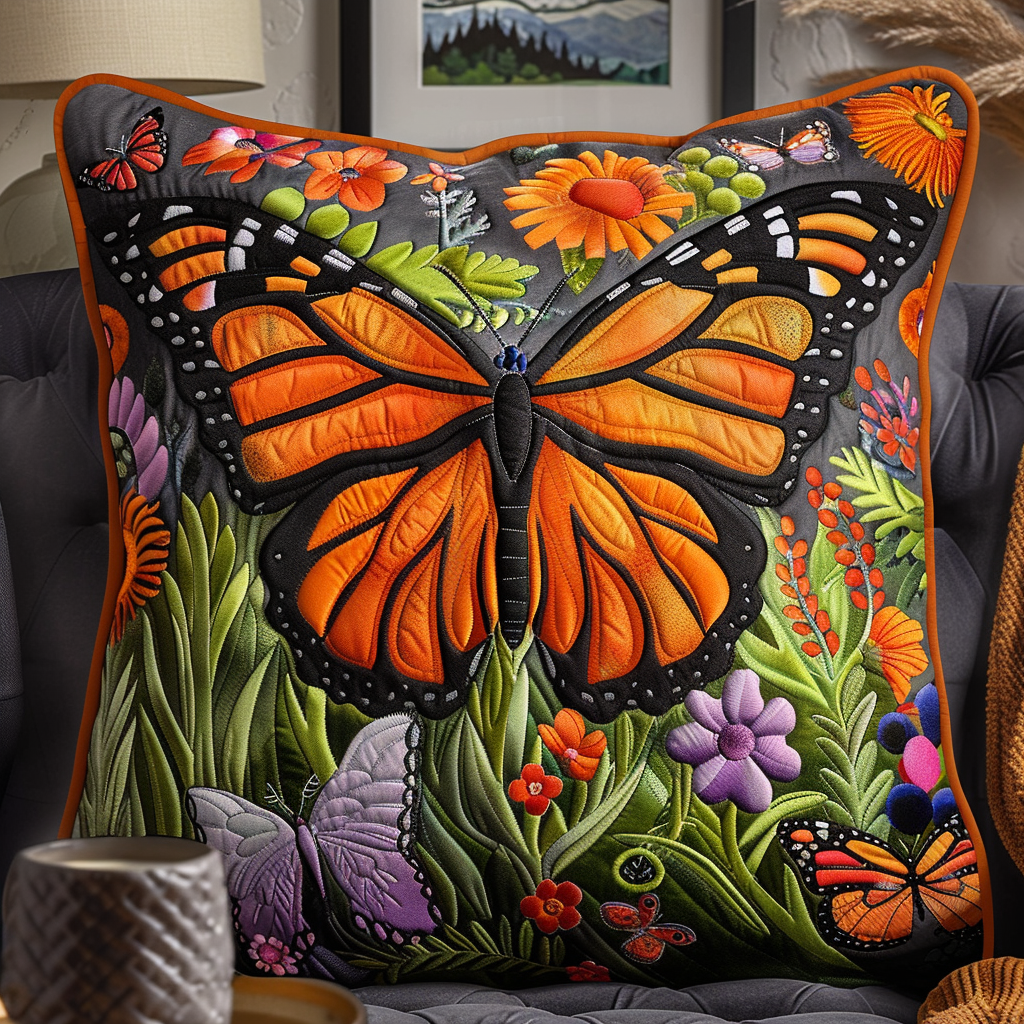 Fluttering Monarch Butterfly Quilted Pillow Case NCU0VL068