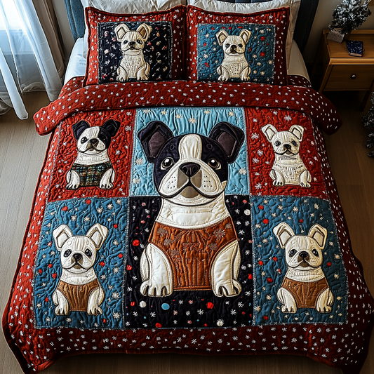 Frenchie Love 3-Piece Quilted Bedding Set NCU0DK2421