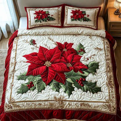 Frosted Poinsettia Quilted Bedding Set NCU0DV1808