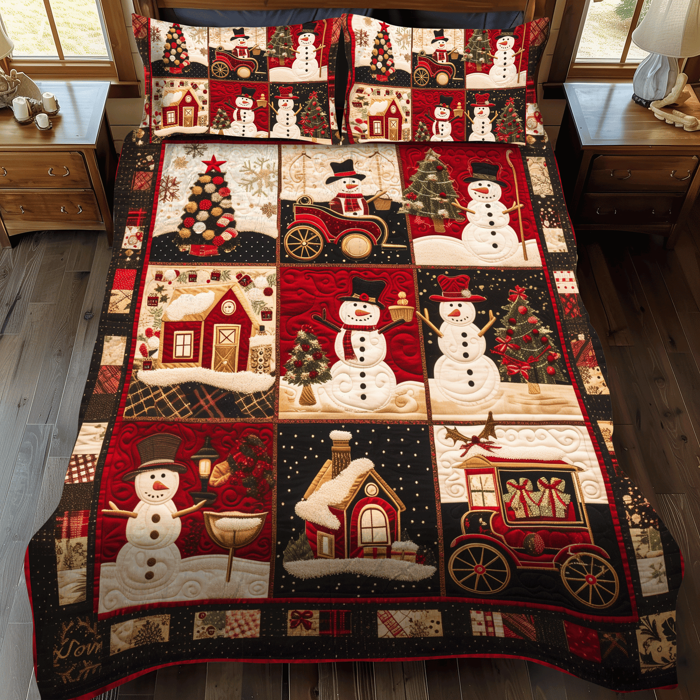 Frosty Friends Christmas 3-Piece Quilted Bedding Set NCU0DV200