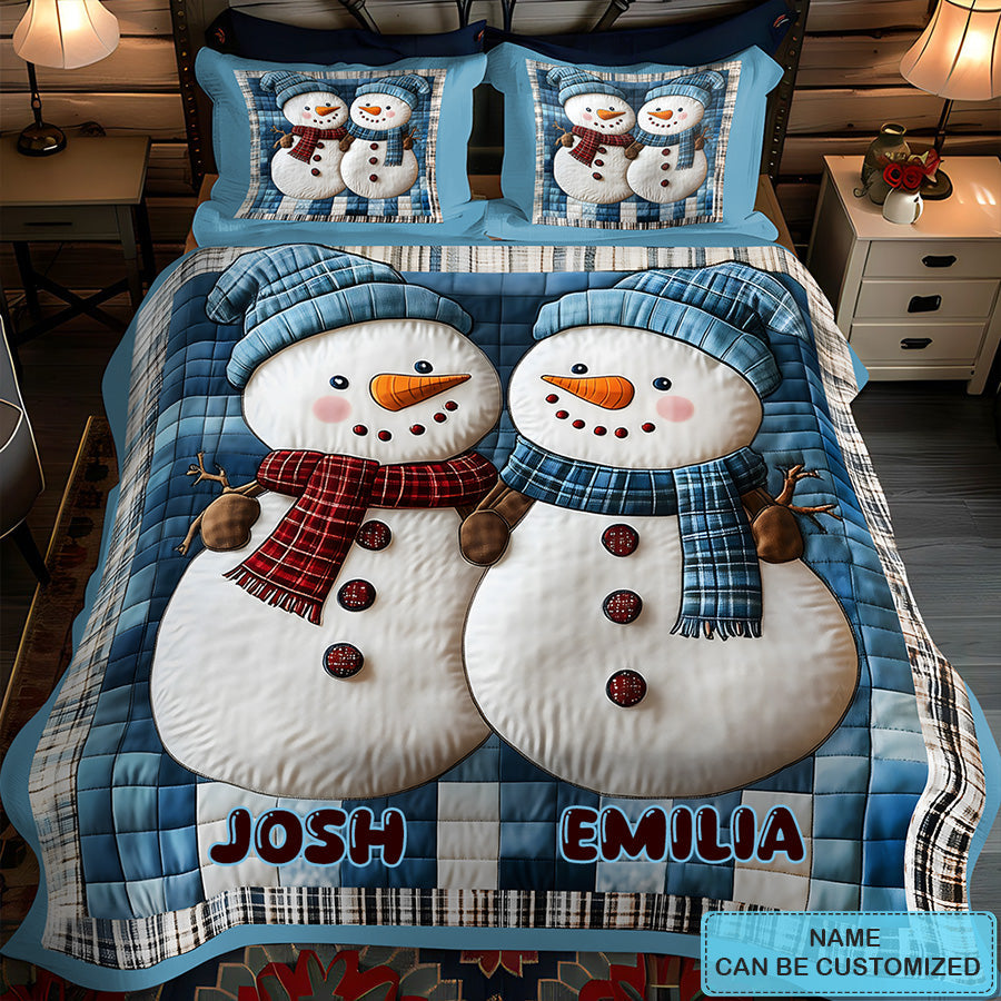 Frosty Friends Personalized Custom 3-Piece Quilted Bedding Set