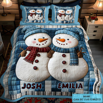 Frosty Friends Personalized Custom 3-Piece Quilted Bedding Set