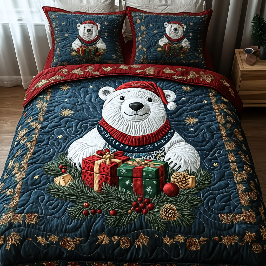 Frosty Whiskers Quilted Bedding Set NCU0DV1984